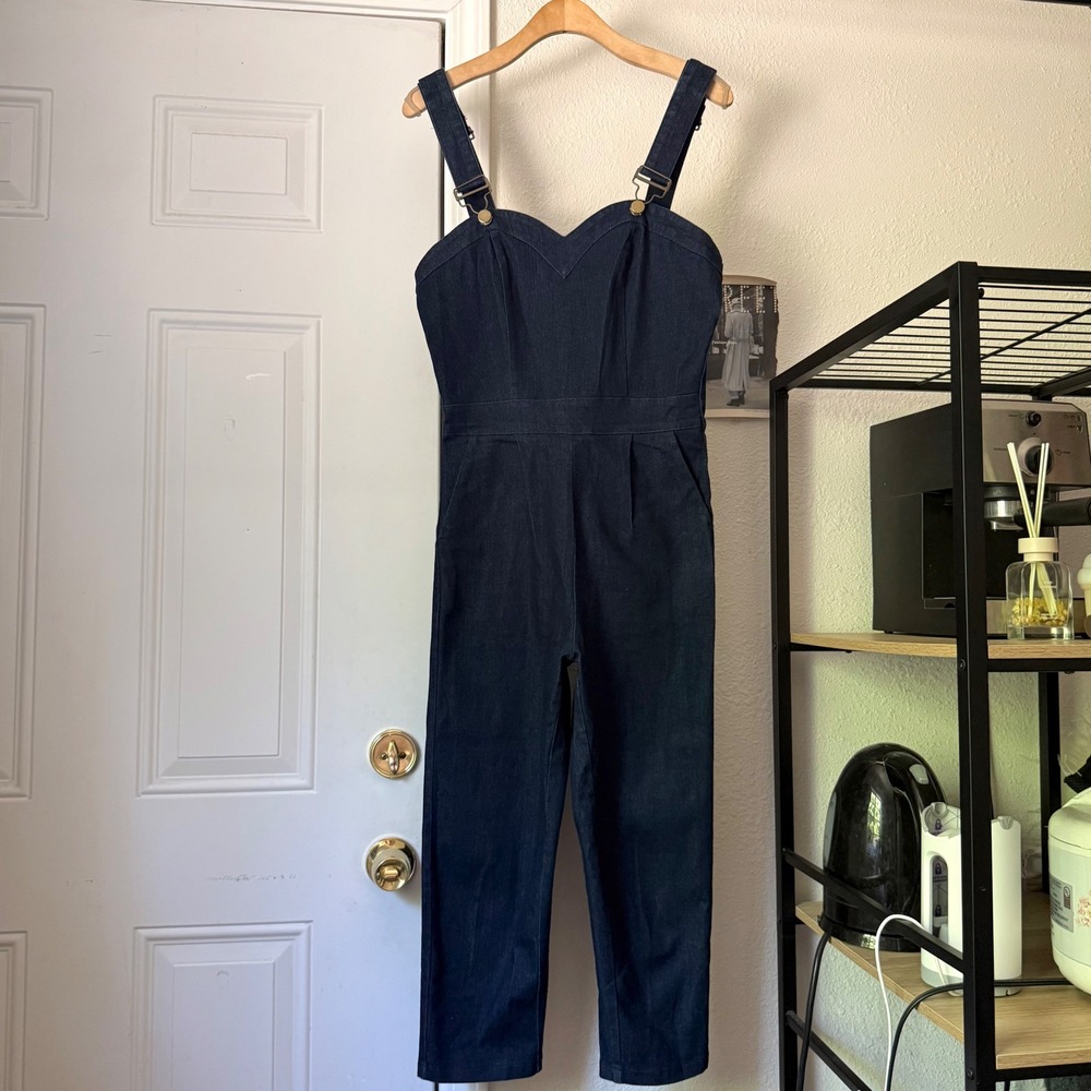 VOODOO VIXEN blue cotton denim stretch sweetheart overalls cropped jumpsuit